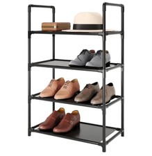 4-Tier Shoe Rack Shoe Storage for Hallway Closet Metal Frame Fabric Shelve Black