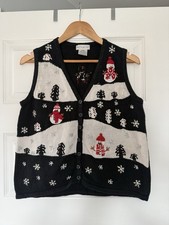 Vintage White Stag Embroidered Christmas Sweater Vest Gilet Size 8-10