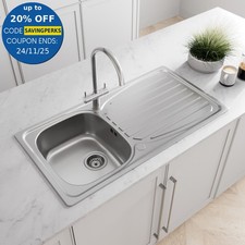 Stainless Steel Inset Kitchen Sink Single 1 Bowl Reversible Drainer FREE Waste