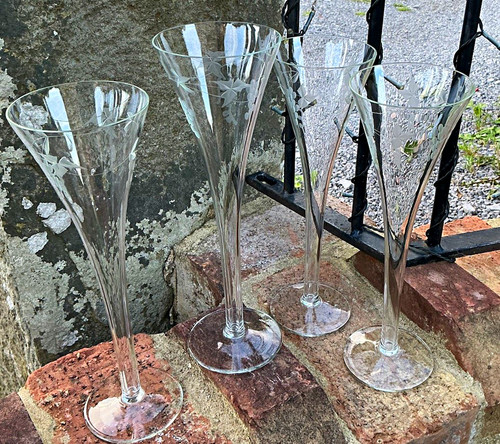Set vintage etched glass - set,