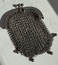 Antique Silver Chatelaine Mesh Purse. No Visible Hallmark (German silver)