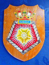 VINTAGE HMS GLORIOUS SHIP CREST PLAQUE HAND MADE AND PAINTED REDUCING COLLECTION