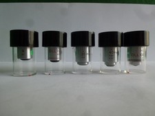 NIKON MICROSCOPE OBJECTIVES + lens pots :x4, x10, x20, x40 and x100    (ref 215)