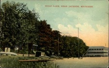 Wolf Lake Jackson Michigan vintage postcard g230