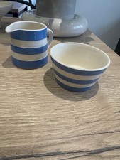 TG Green Cornishware Blue Cloverleaf Old Sugar Bowl & Milk Jug