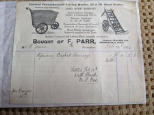 ANTIQUE RECIEPT FROM CENTRAL PERAMBULATOR FITTING WORKS DEAN ST. BIRMINGHAM 1924