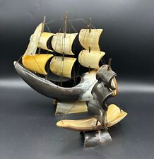 Two Vintage Italian Horn Sailing Boats Nautical Ornament