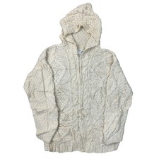 Vintage Hand Knit Hoodie 100% Wool Made In Ecuador Abstract Beige Womens Large