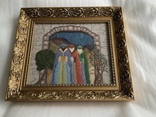 Needlepoint Tapestry Of  The Three Wise Men Gold Framed