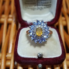 925 Sterling Silver Ring Ethiopian Opal And Tanzanite Cluster Size P 1/2 , EU 57