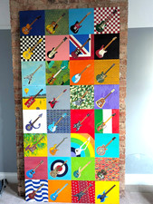 Large acrylic painting on marine plywood, of 32 guitars, 8ft tall and 4ft wide.