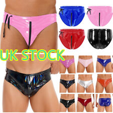 UK Mens PVC Leather Shorts Bikini Briefs Bulge Pouch Thong Panties Underwear