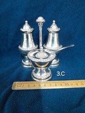 Vintage Old Antique silver decorative salt & pepper pots pair egg cup stand EPNS