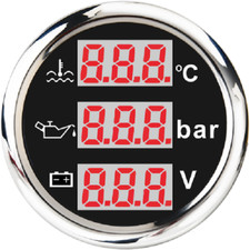 3 in 1 52mm Digital Water Temperature Oil Pressure Gauge Voltmeter  Waterproof