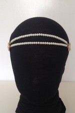 1920s DECO FLAPPER IVORY PEARL HEADBAND GREAT GATSBY WEDDING GOLD DISCS