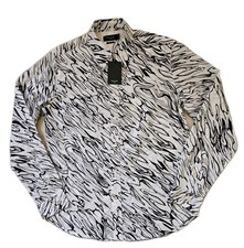 PAUL SMITH Shirt Men M Cosmic Swirl Tailored Fit Ivory Black Cotton 