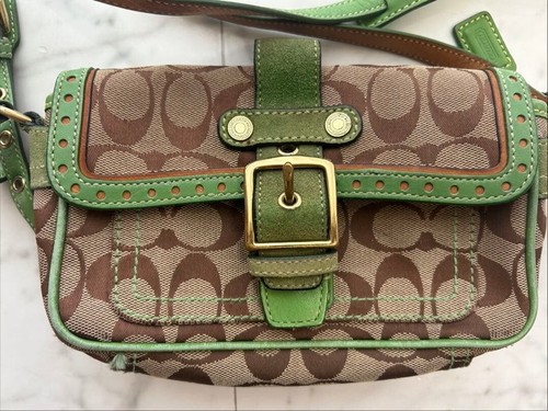 Coach green beige canvas - green,