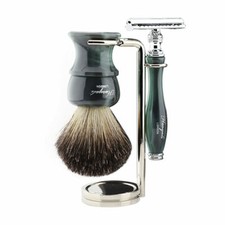 Classic Men Grooming Wet Shaving Set Safety Razor, Black Badger Brush, Stand Box