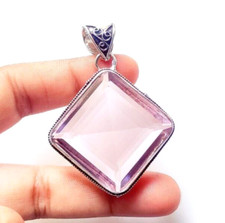 Pink Kunzite Gemstone Handmade Ethnic 925 Sterling Silver Jewelry Pendant 1.80"