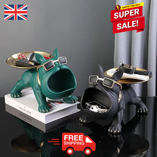 Resin Bulldog Statue Dog Sculpture Storage Tray Home Decoration Animal Art Craft