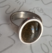 FDC Oval Brownish Golden Flecks Ring Sterling Silver Size 8 Vintage Mood?