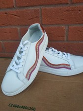 Oliver Bonas Wavy Rave White Leather Fashion Trainers Womens Sneakers Size UK 6
