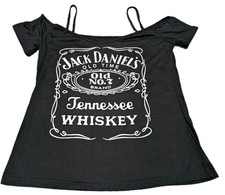 Jack Daniels Whiskey Charcoal Grey Cotton Cold Shoulder T-Shirt Women's Sz XL 