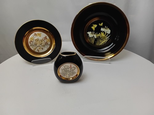 Chokin plate and vase set - and, with