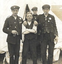WW1 Era Rea Photo Postcard Boys Brigade / Church Lads Medals Camp Tent
