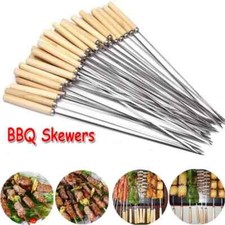 12/24/36PCS LONG Metal Kebab Grill Steel Sticks Flat BBQ Skewers Barbecue Meat