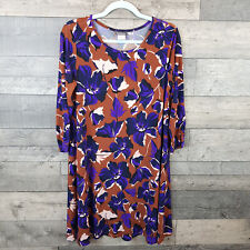 Kim & Co Floral Tunic Dress Size Small Cognac Brown Purple Jersey Stretch Casual
