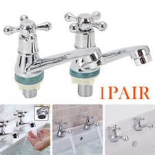 2pcs Taps Twin Traditional Bath Bathroom Basin Sink Chrome Hot and Cold Tap