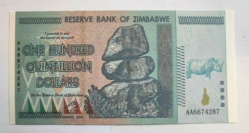 Zimbabwe 100 quintillion - zimbabwe,