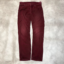 Levis 502 Corduroy Trousers Mens 32" Straight Leg White Tab Pants, Burgundy
