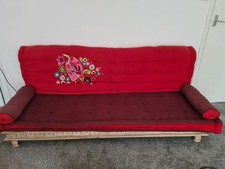 Indian Theme Day Bed With Cushions And Wooden Frame