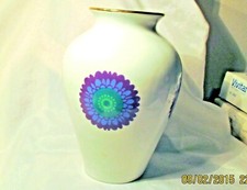 VIVID FLOWER DESIGN VASE Poland Polish purple white ceramic chodziez wazon