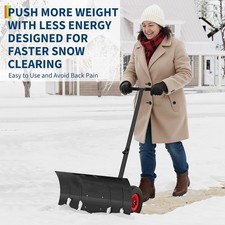 Steel Snow Shovel with Wheels, Adjustable Snow Pusher 5-Angle Blade Snow Move