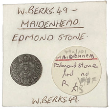 Berkshire MAIDENHEAD hammered FARTHING token EDMOND STONE mercer’s arms - W# 49A
