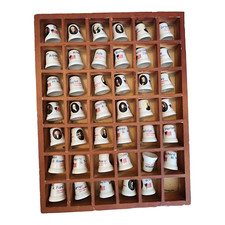 Vintage Presidential President Thimble Set 41 Dark Wood Display Shelf Thimble