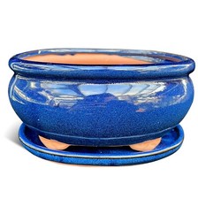Glazed Blue Oval Bowed ceramic