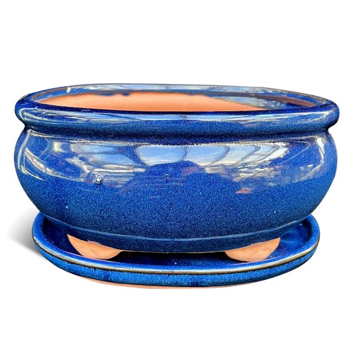 Glazed blue oval bowed ceramic - glazed,