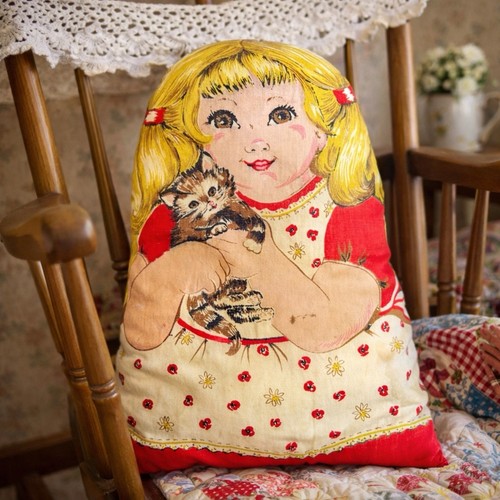 Vtg 1970s girl - girl, kitten