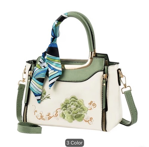 Green white floral faux - green,