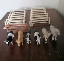 1971 Britains White Farm Pen Fences  14 Sections + 1 Gate + 6 Farm Animals Used 