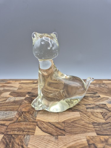 Clear art glass cat ornament - clear,
