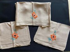 Vintage Cotton Embroidered FlowersAntimacassar/Chair Back Covers - Set of Three