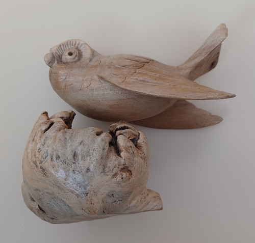 Hand carved wooden owl - hand, bird