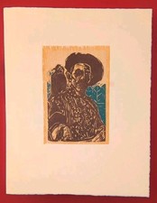 Rare Original Billy Childish Woodcut Print: 'Man With Crow' (2018) Ink Woodcut. 