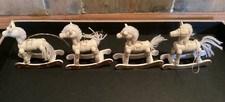 4 vintage hand Painted wooden rocking horses Christmas Tree Ornaments off white