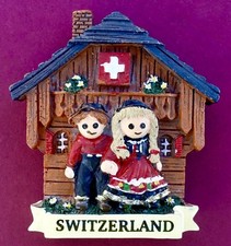 Souvenir Fridge Magnet Switzerland Swiss Couple And Chalet